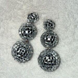 Glamorous Silver Mirror Ball Earrings
